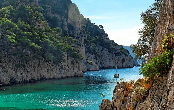 Calanque Port Miou Provence France with Sailboat