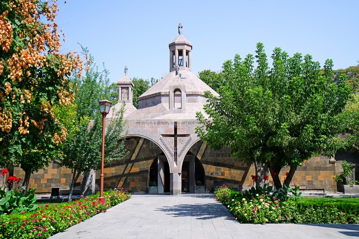Armenia Temple with Cross and Trees