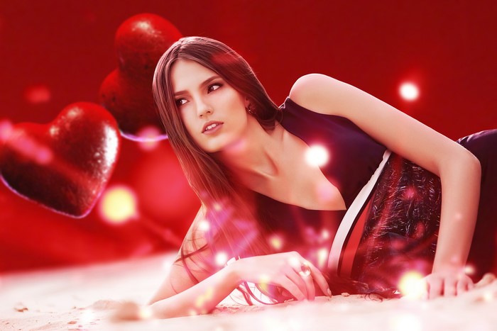 Woman with Hearts on Valentine's Day