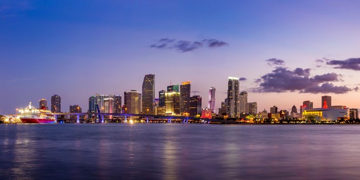 Miami Skyline at Dusk with Bay and Bridge
