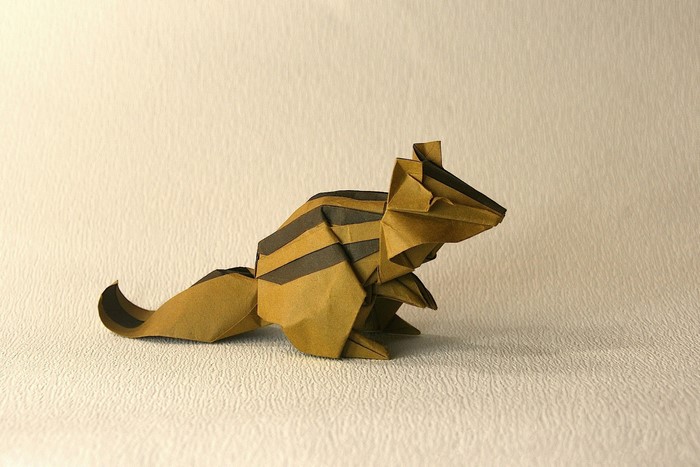 Origami chipmunk with stripes