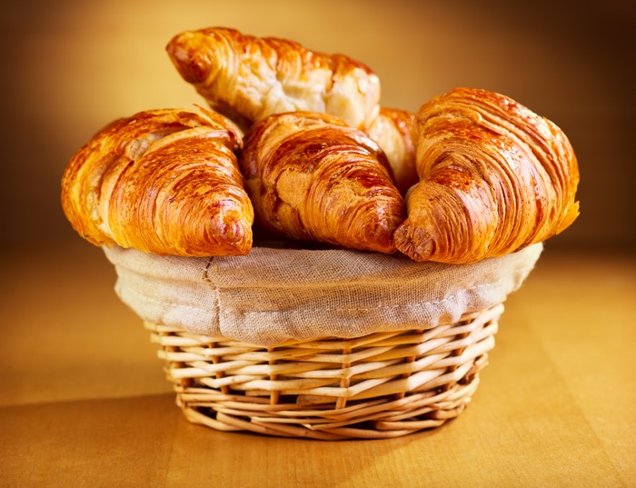 Croissants in a wicker basket