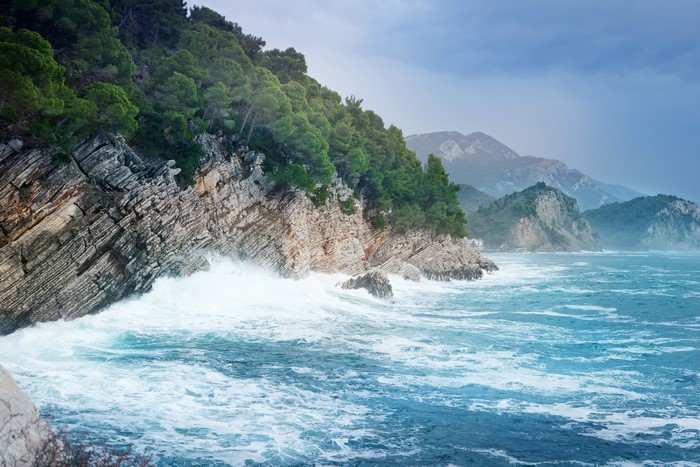 4K Montenegro Coast with Crashing Waves and Forests