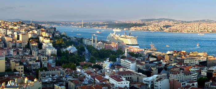 4K Istanbul Turkey Houses Ships Cruise Liner