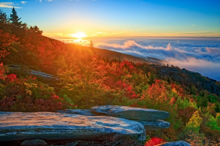 Autumn Sunrise Over Mountains with Clouds in North Carolina