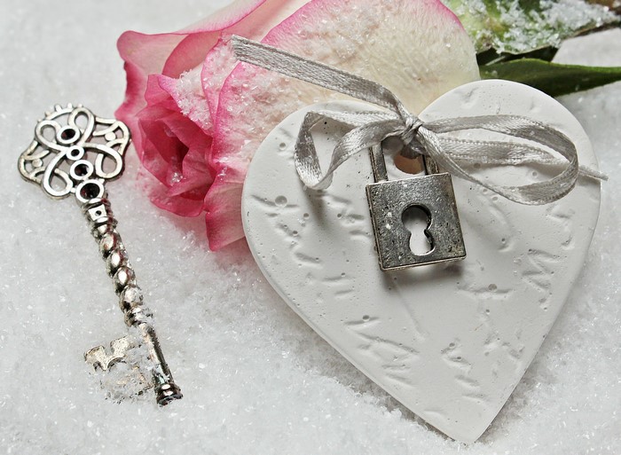 Valentine's Day rose with heart, lock, and key