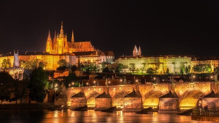 Prague Castle and Charles Bridge at Night, Czech Republic
