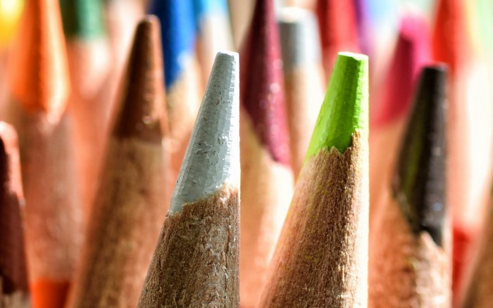 Macro view of sharpened colored pencils