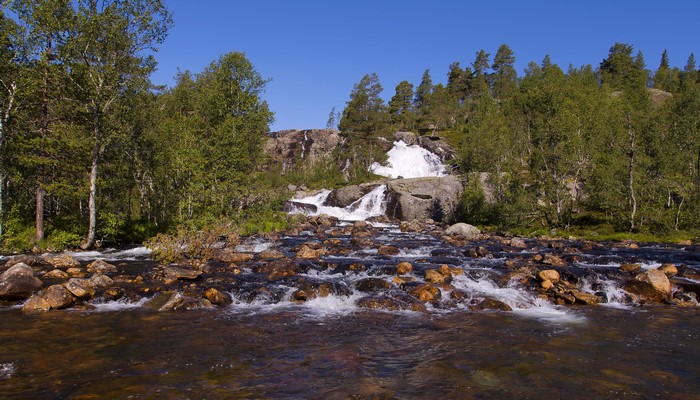 Waterfall cascading over rocks in Norway