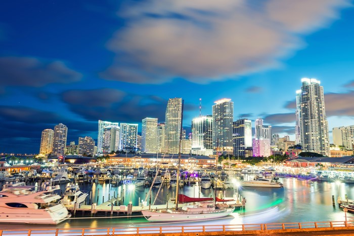 Miami Skyline and Marina at Dusk