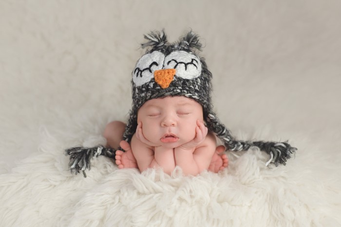 Baby in Owl Hat Sleeping