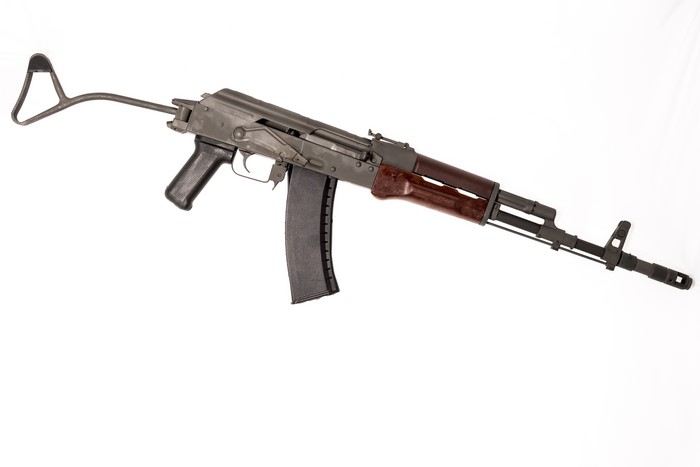 AK assault rifle with wooden furniture and wire stock