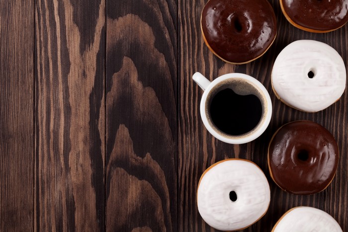Coffee and Donuts on Wood Planks