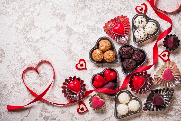 Valentine's Day Heart Candies and Ribbons