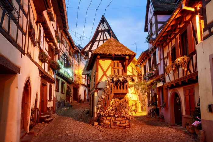 Evening street in Colmar, Alsace, France