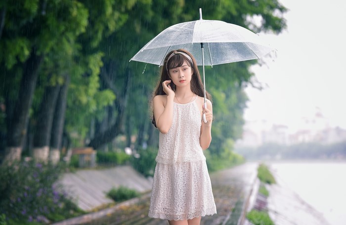 Asian girl with umbrella in the rain