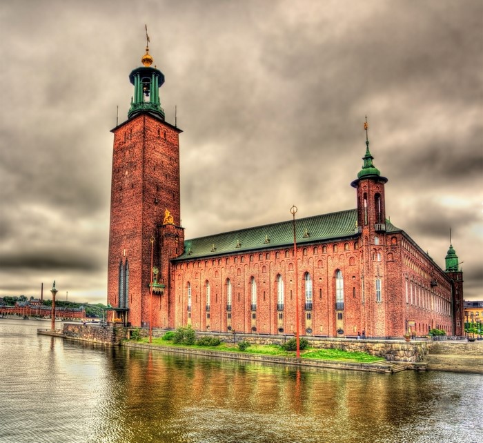 Stockholm City Hall, Sweden, on a cloudy day