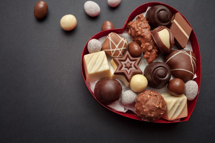 Heart-shaped box of assorted chocolates