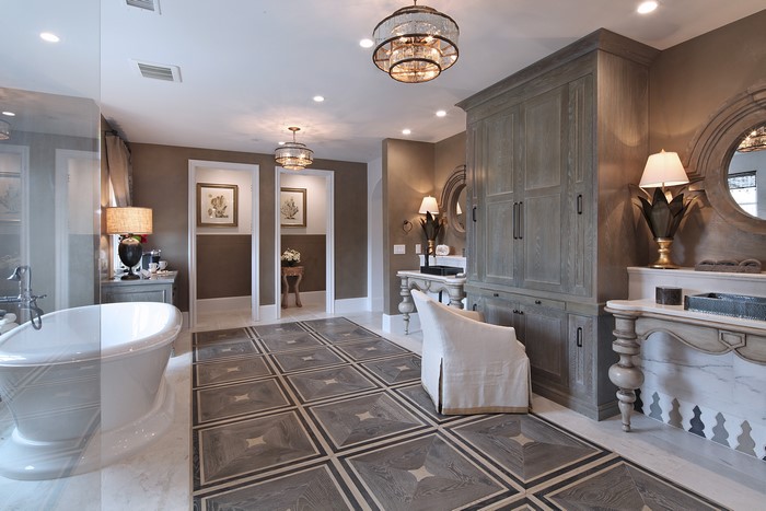 Luxury Bathroom with Bathtub, Cabinet, and Armchair