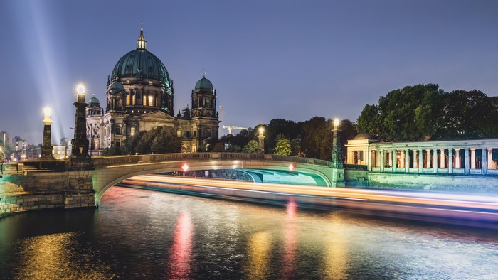 Berlin Cathedral and Spree River at Night