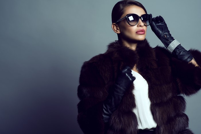 Woman in fur coat and sunglasses