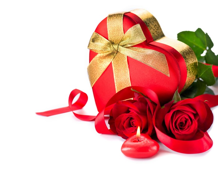 Valentine's Day Heart Gift with Roses and Candle