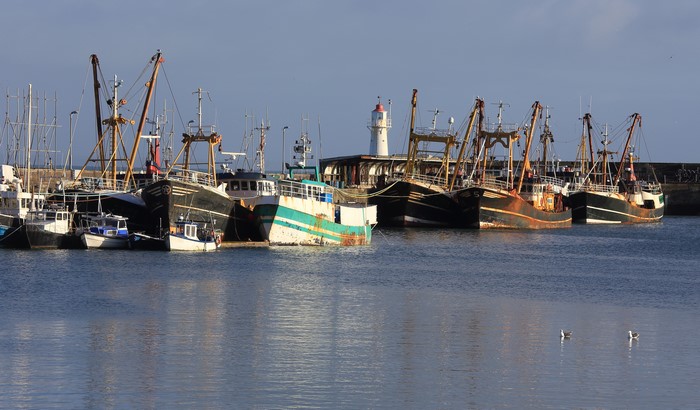 Fishing boats docked in Newlyn, Cornwall, England