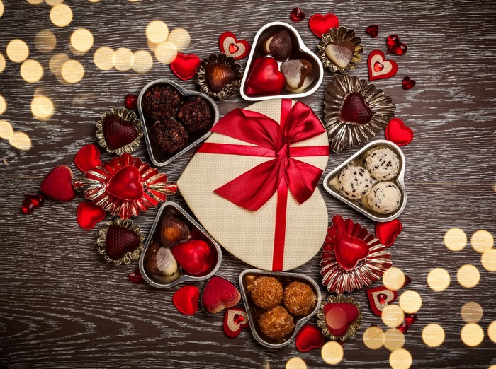 Valentine's Day Heart Shaped Chocolates and Gift Box
