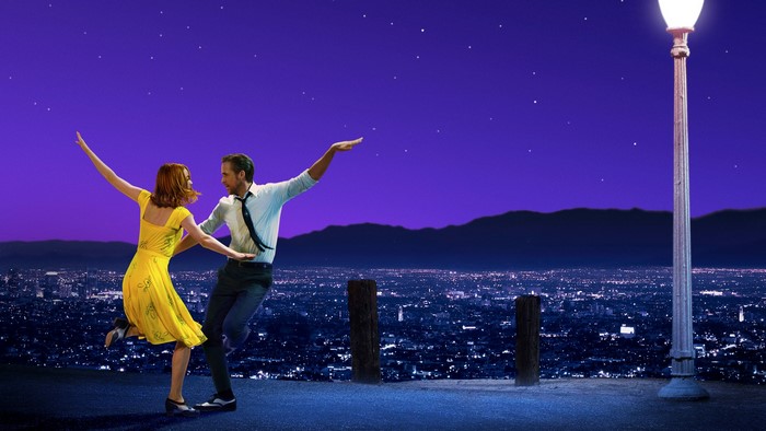 Emma Stone and Ryan Gosling dancing in La La Land