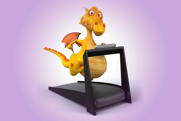 Yellow dragon on a treadmill