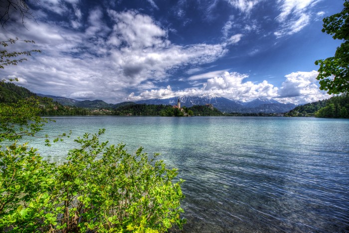 Lake Bled, Slovenia with Mountains and Clouds