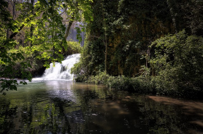 Waterfall in a forest near Zaragoza, Spain