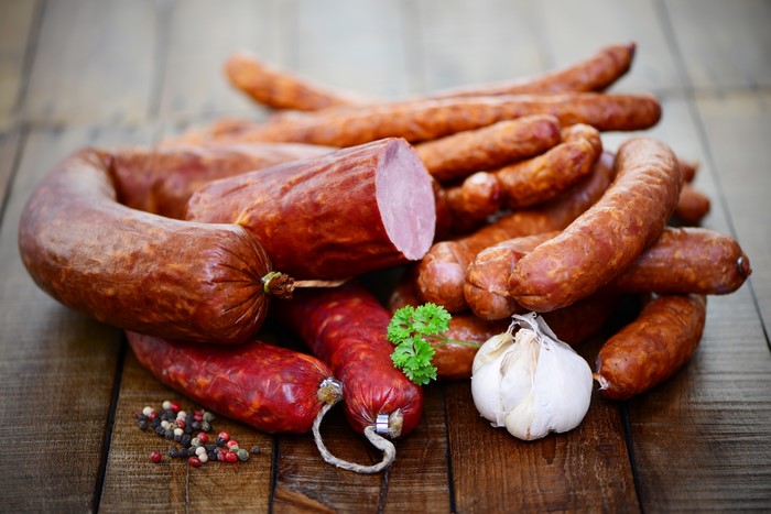 Assortment of Sausages with Garlic and Peppercorns