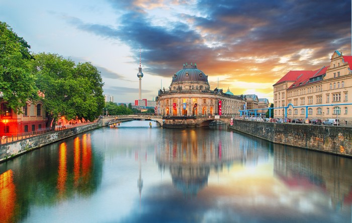 Berlin, Germany: Bode Museum and River Spree at Sunset