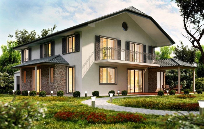 Modern Mansion with Stone Accents and Garden