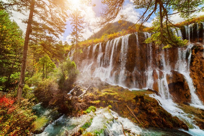 Jiuzhaigou Park Waterfalls in Autumn, China