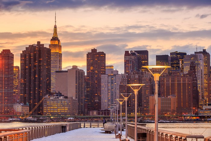 New York City skyline with Empire State Building at dusk