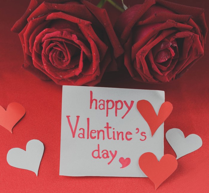 Valentine's Day card with roses and hearts