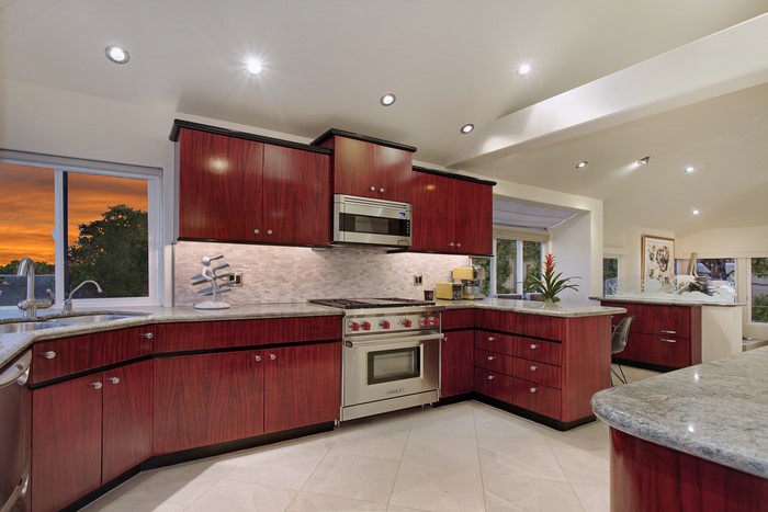 Modern Kitchen with Cherry Cabinets and Granite Countertops