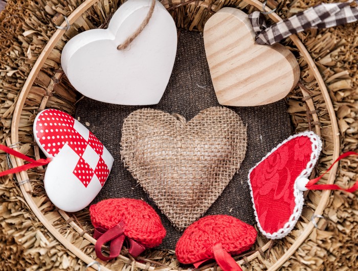 Valentine's Day hearts in a basket