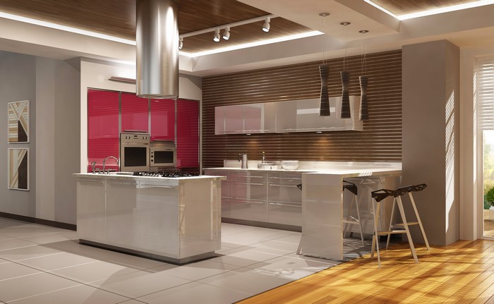 Modern kitchen with island and bar stools