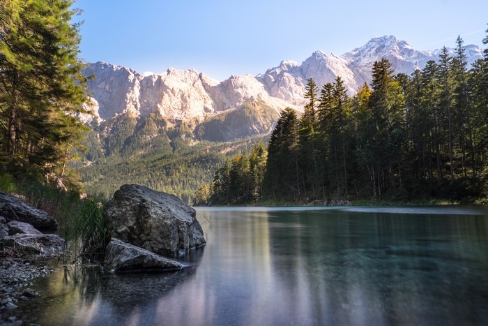 Lake Eibsee with Mountains and Forests in Germany