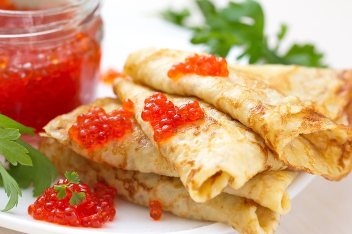 Pancakes with Red Caviar and Parsley