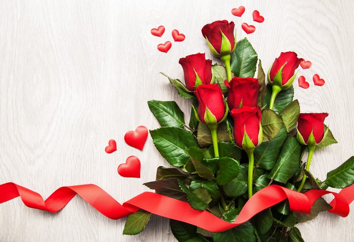 Red Roses with Hearts and Ribbon