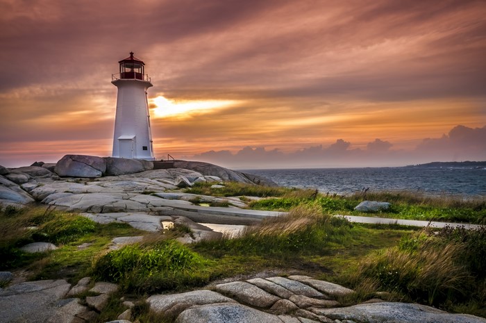 Peggy's Point Lighthouse at Sunset, Nova Scotia, Canada