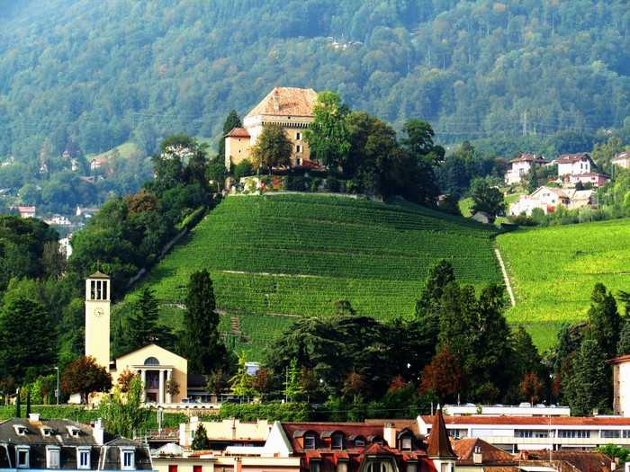 Chateau de Glérolles and vineyards in Montreux, Switzerland