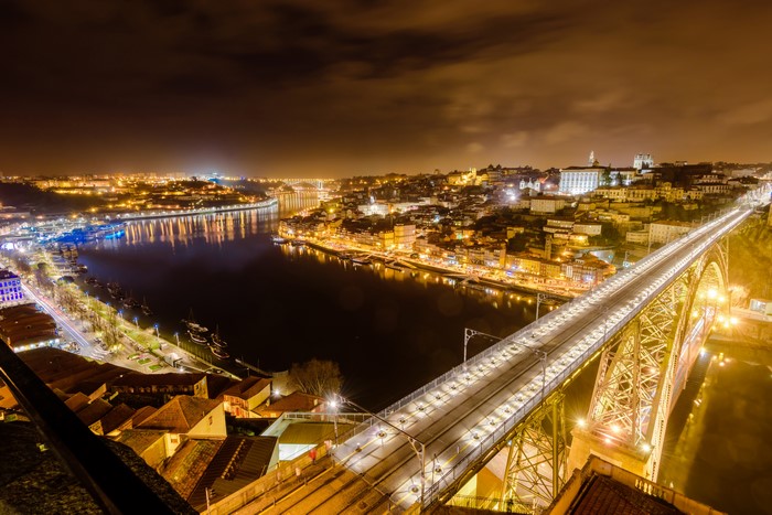 Porto at Night: Dom Luís I Bridge over the Douro River