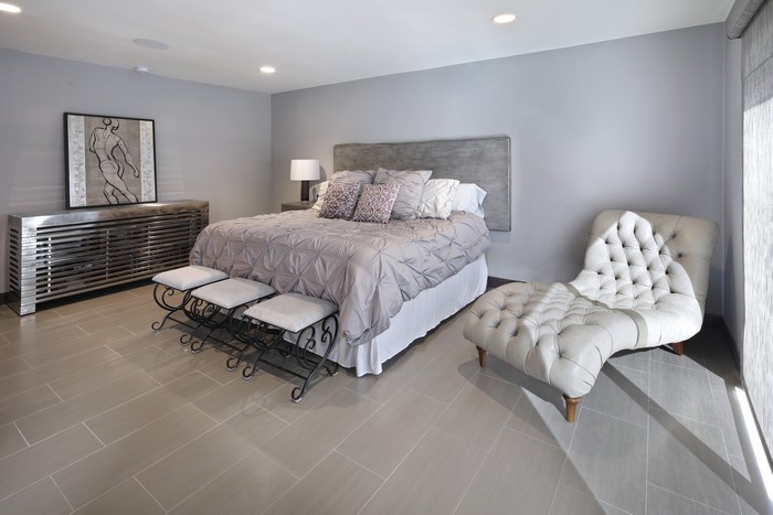 Modern Bedroom with King Size Bed and Chaise Lounge