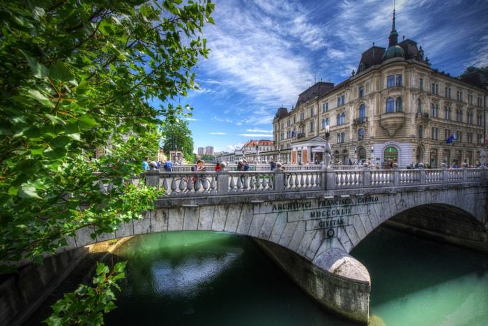 Bridge over river in Ljubljana, Slovenia