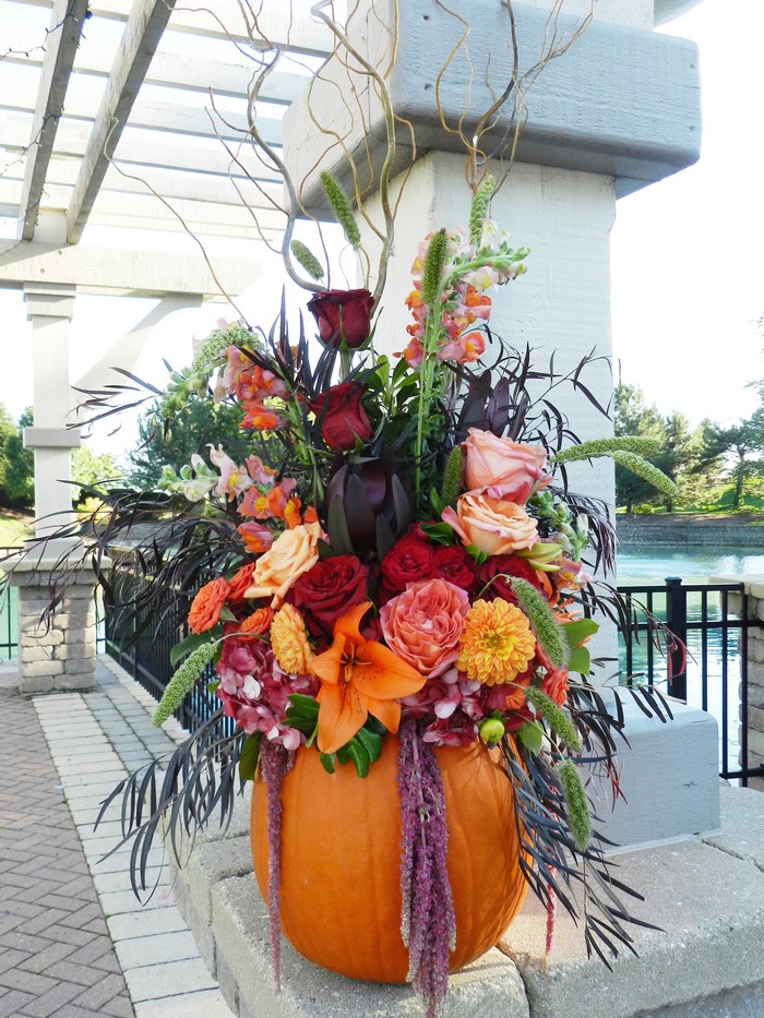 Floral arrangement in a pumpkin